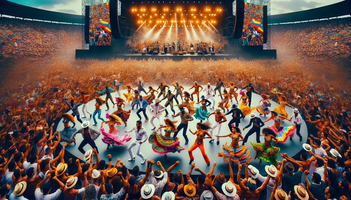 Energetic dancers performing at the World Salsa Festival in Cali, Colombia